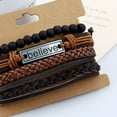 thumbnail image 7 of NUZYZ 4Pcs/Set Men Adjustable Faux Leather Braided Rope Believe Letters Beaded Bracelet, 7 of 7