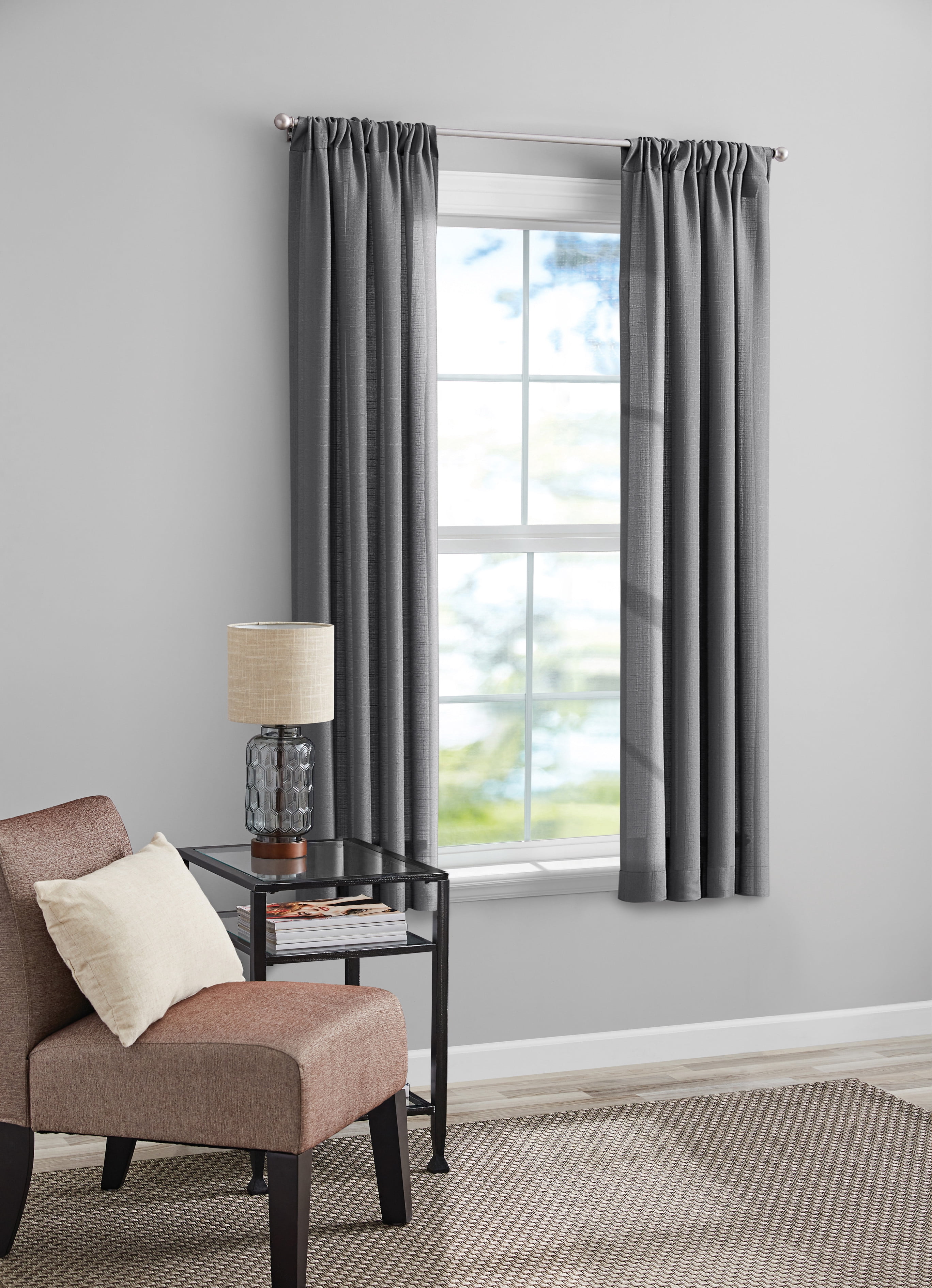 Mainstays Tille Light Filtering Curtain Panel Pair, Set of 2, Gray, 37"W x 63"L