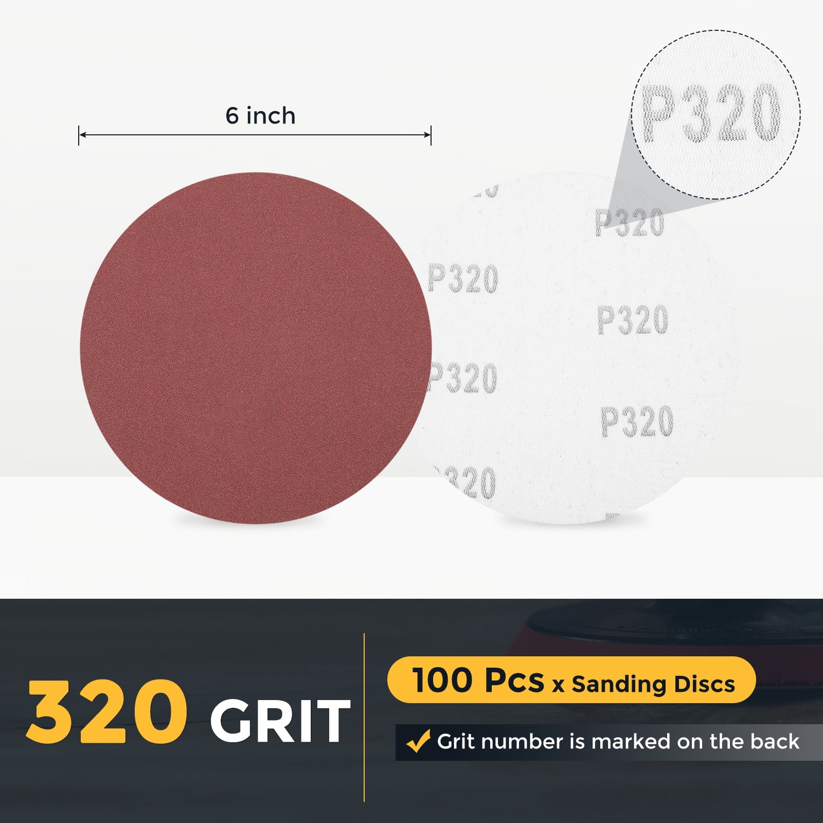 100 Pcs 6 Inch Sanding Disc 320 Grit Hook and Loop Sandpaper Random Orbital Sander Pads for Woodworking Automotive