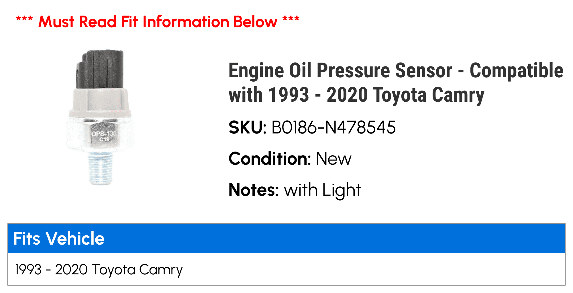 Engine Oil Pressure Sensor - Compatible with 1993 - 2020 Toyota Camry 1994 1995 1996 1997 1998 1999 2000 2001 2002 2003 2004 2005 2006 2007 2008 2009 2010 2011 2012 2013 2014 2015 2016 2017 2018