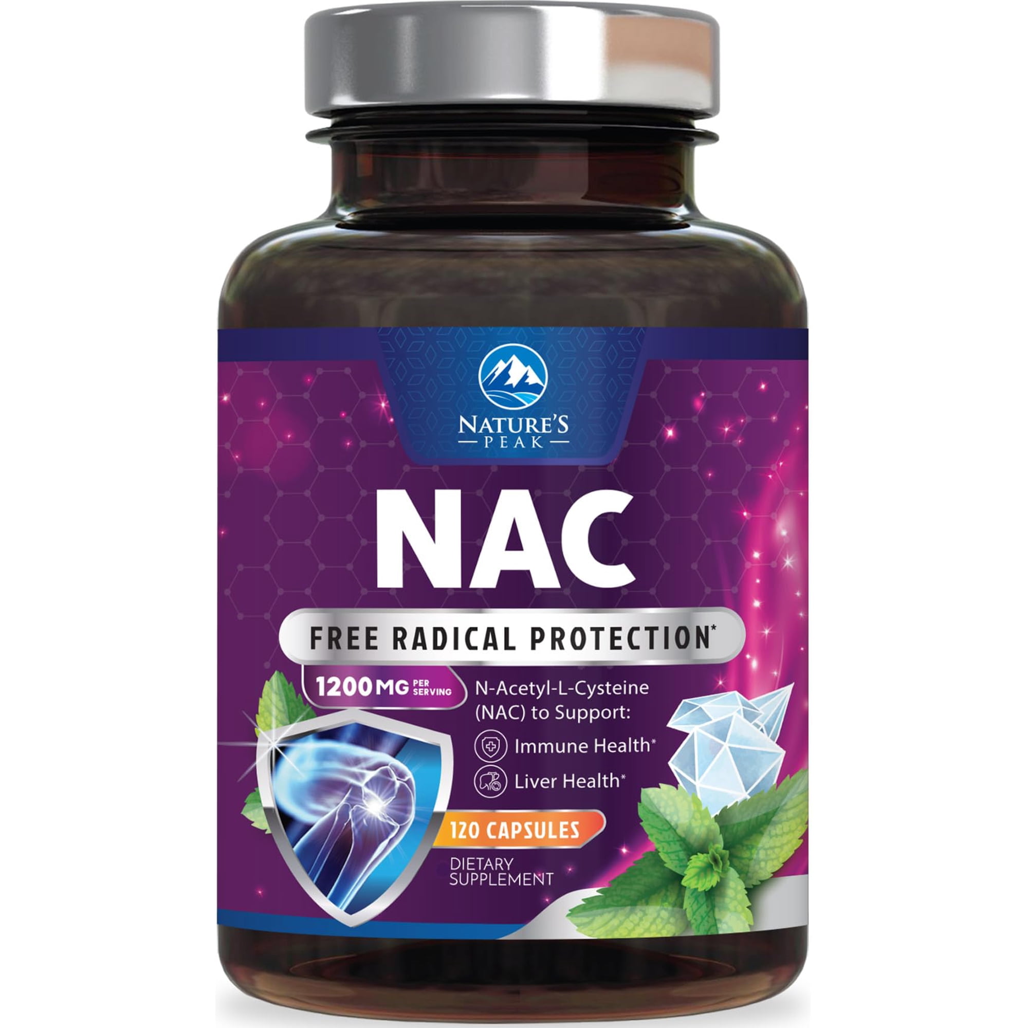 N-Acetyl-L-Cysteine (NAC) Supplement - 1200mg Free-Form NAC - Powerful Antioxidant Fights Free-Radicals - Daily Immune, Liver & Respiratory Support - Vegan, Gluten Free, Bottled in USA - 120 Capsules