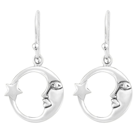 Dreamy Night Crescent Moon & Star Sterling Silver Dangle Earrings for Female