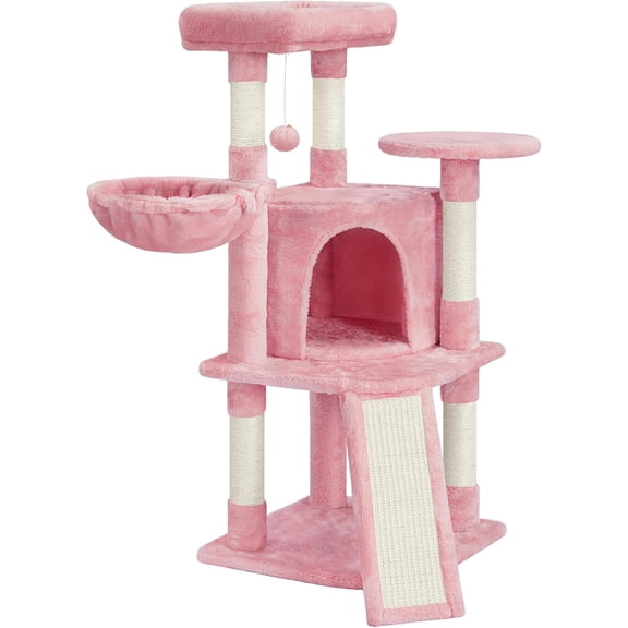 WSWJY 42in Cat Tree Tower for Indoor Cats, Cat Condo with Perch & Hammock, Activity Center, Multi-Level Cat Furniture with Scratching Posts, Cat House, Pink