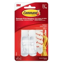 3M Command Medium Wall Hooks Removable Adhesive Strip - 2 Pack, White