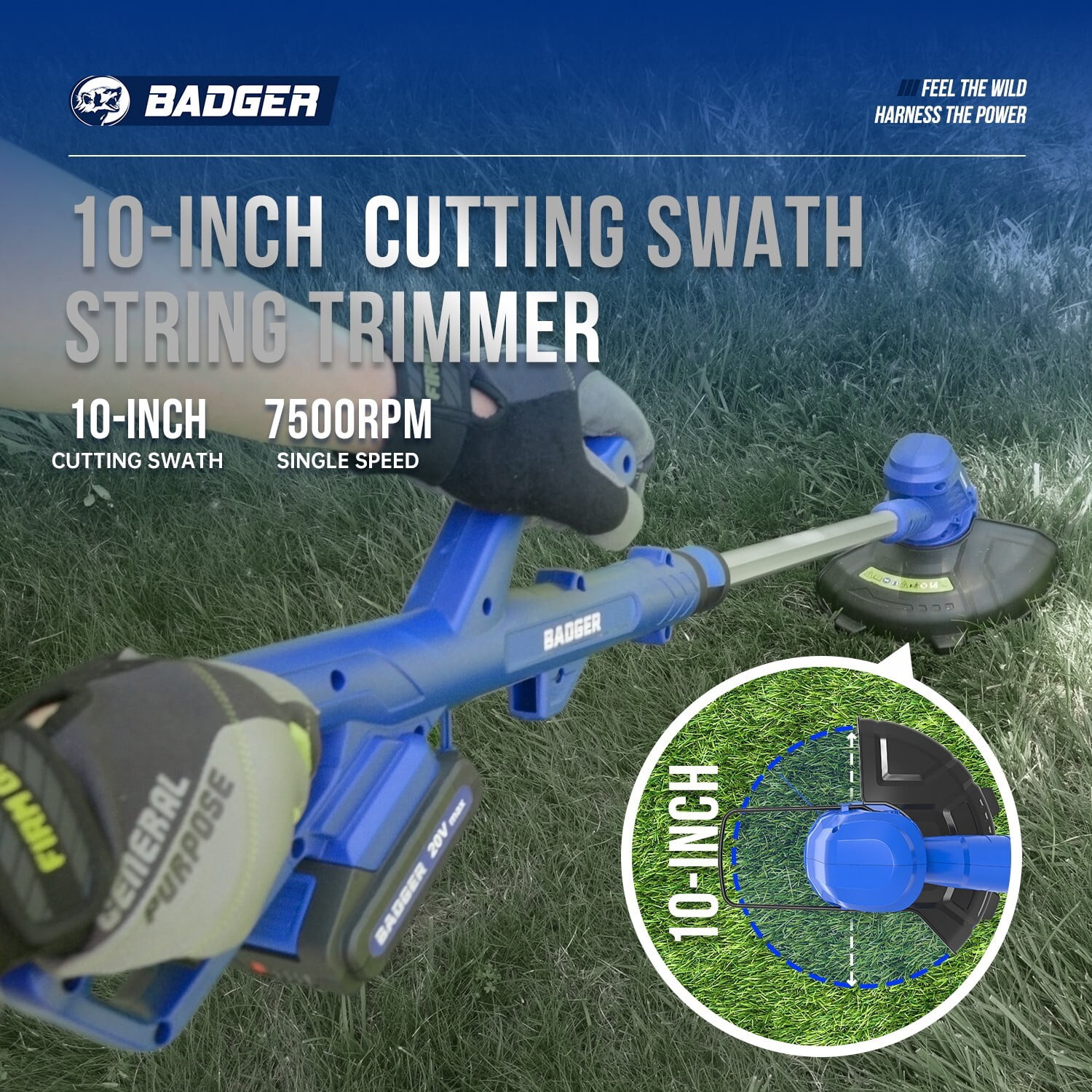 WILD BADGER POWER 20V Cordless String Trimmer with Sweeper Combo, 2*2Ah Battery & Charger