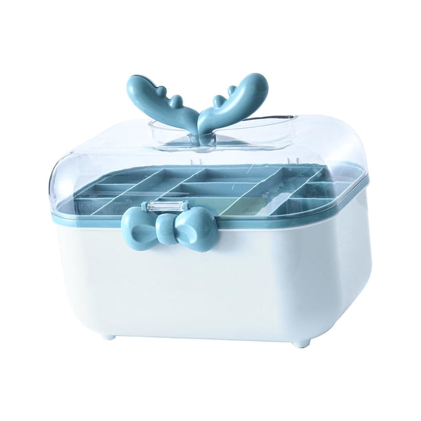 Caja de almacenamiento para accesorios de cabello de niña, caja de almacenamiento para joyas, organizador para moños de cabello Azul