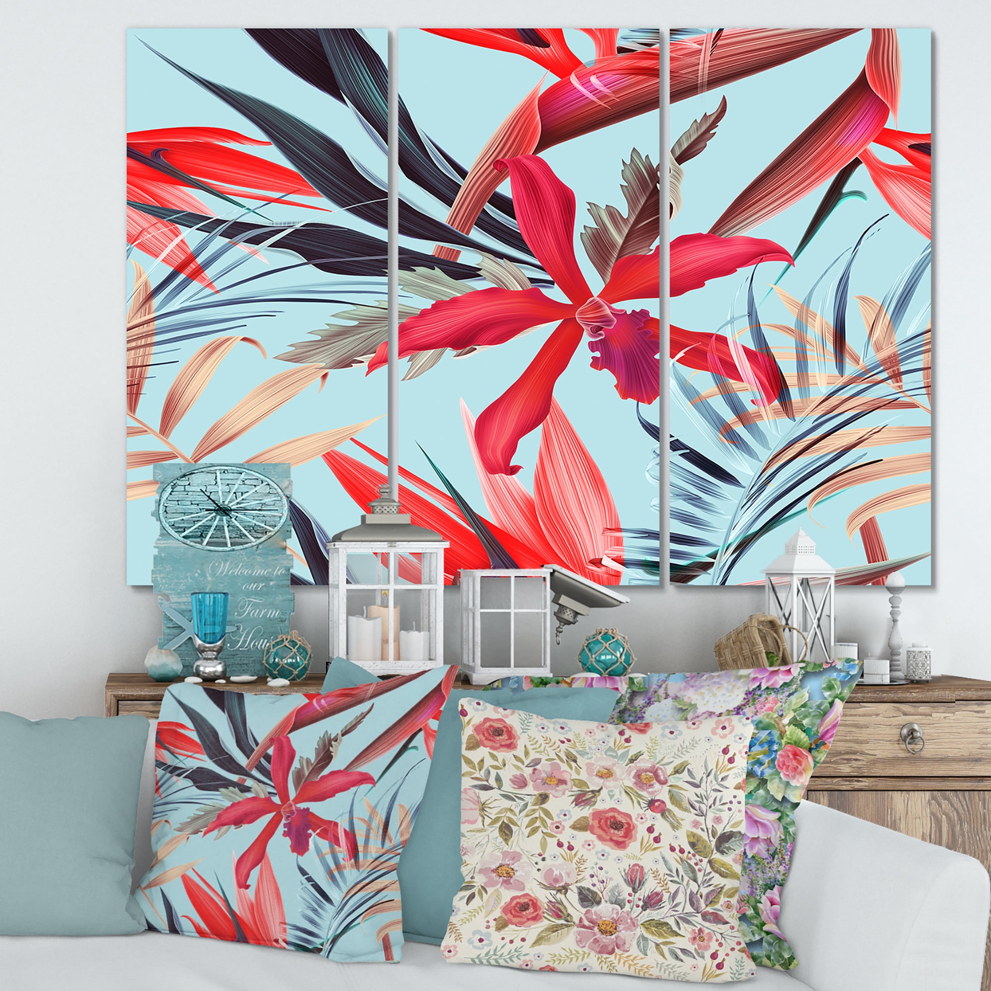 Designart ' VIntage Tropical Flowers IV ' Traditional Canvas Wall Art Print