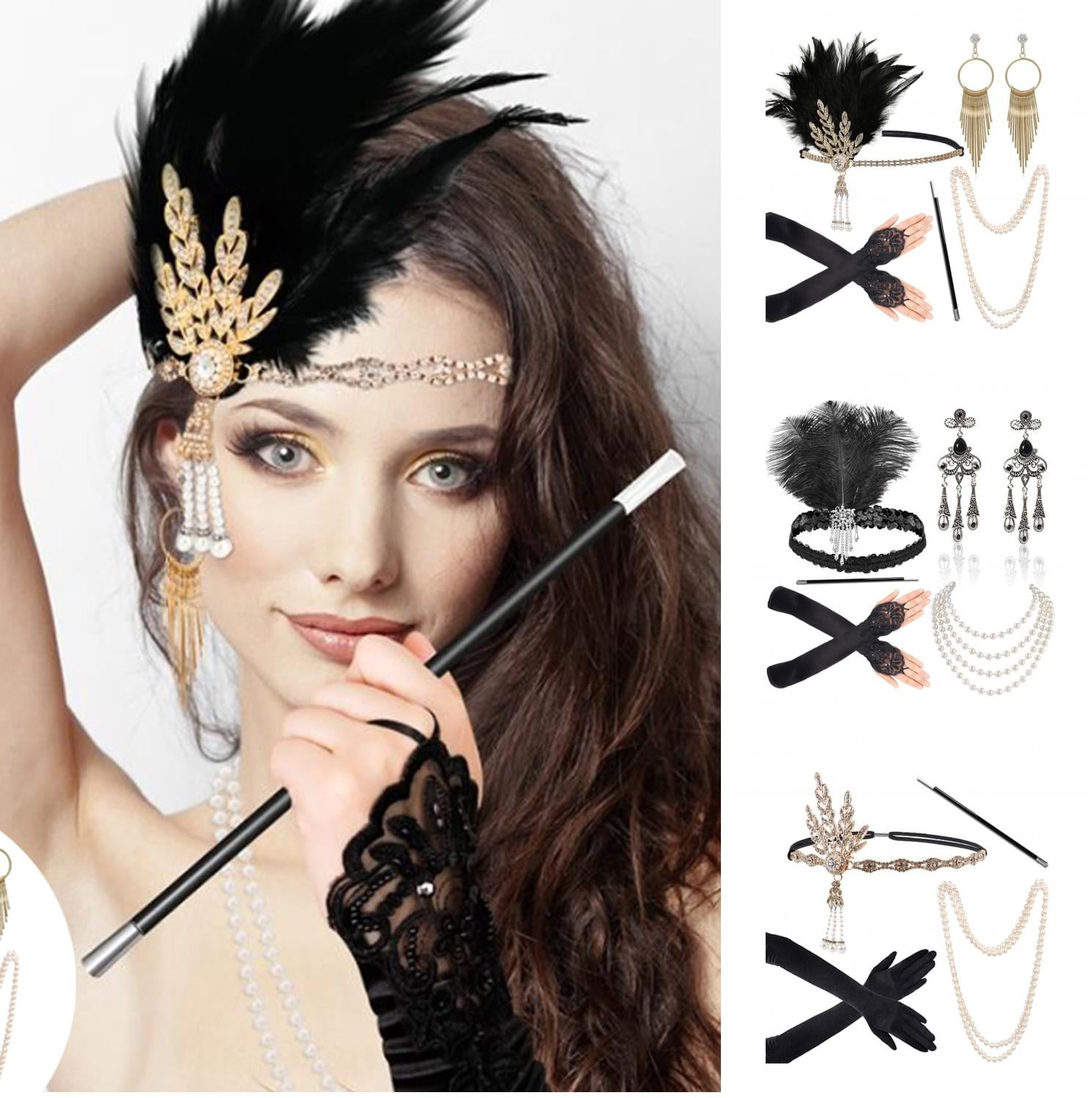 Visland 1920s Gatsby Accessories Set for Women Flapper Headband Costume