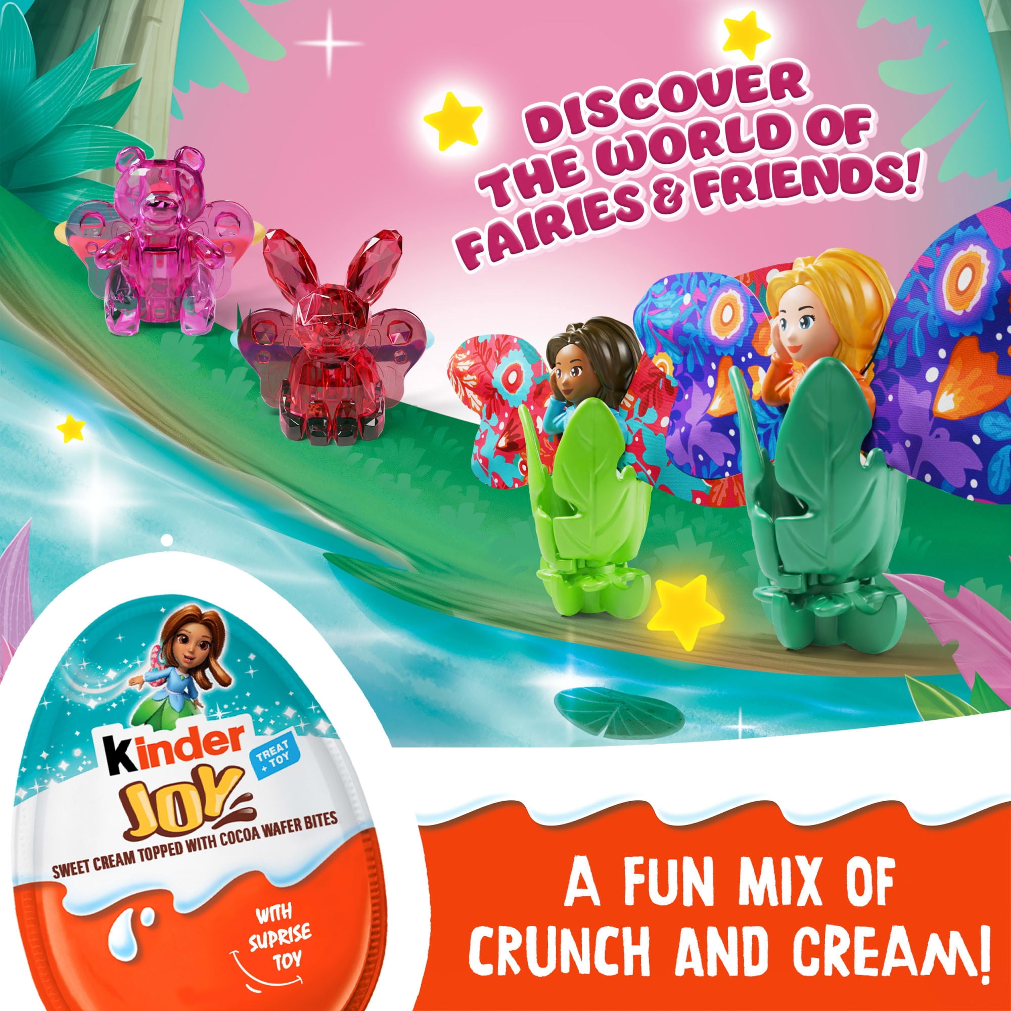 Kinder Joy Treat + Toy, Fairies & Friends Egg, Sweet Cream and Two Crispy Wafer Bites, 0.7 oz
