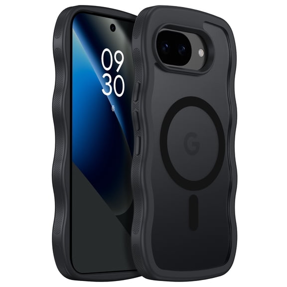 DUEDUE Magnetic Translucent Matte Phone Case for Google Pixel 10a, Wavy Frame Shockproof Protective Cover, Black