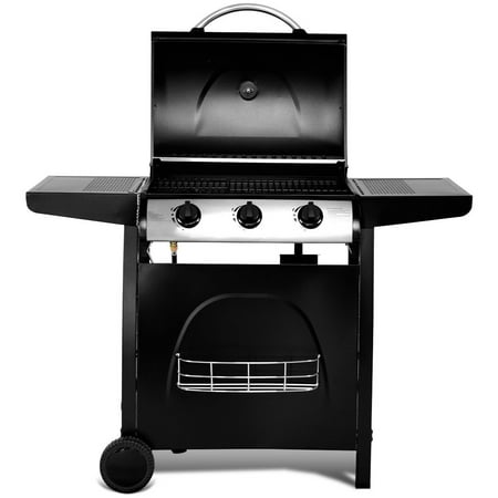 - Gymax 3-Burner Liquid Propane Gas BBQ Grill Backyard Barbecue Outdoor Black W/Casters