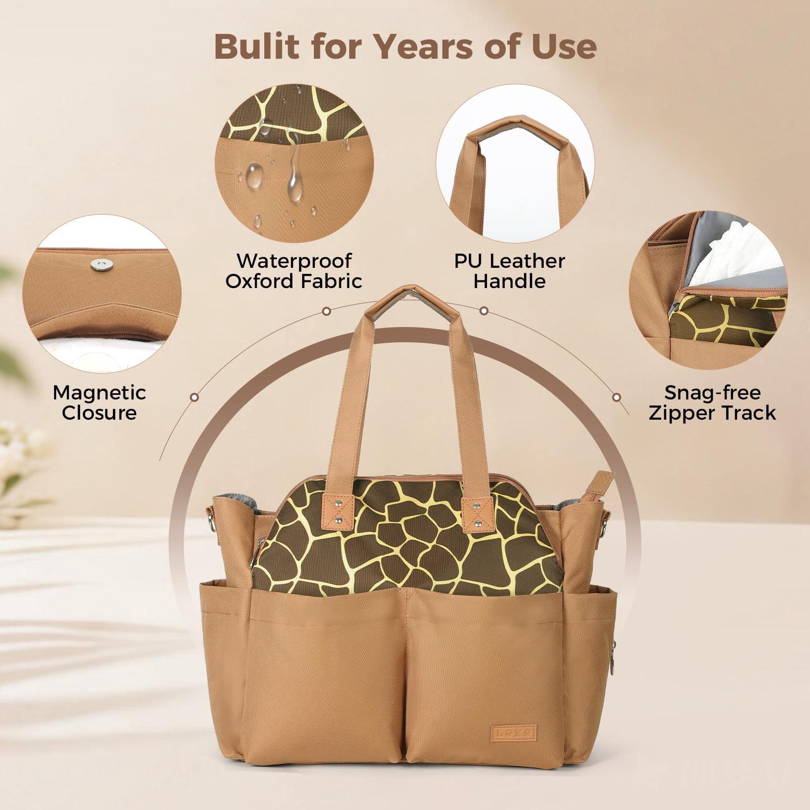 Diaper Bag Tote Large Waterproof with 17 Pockets Portable Changing Pad Crossbody for Mom Travel Hospital Baby Gift Brown