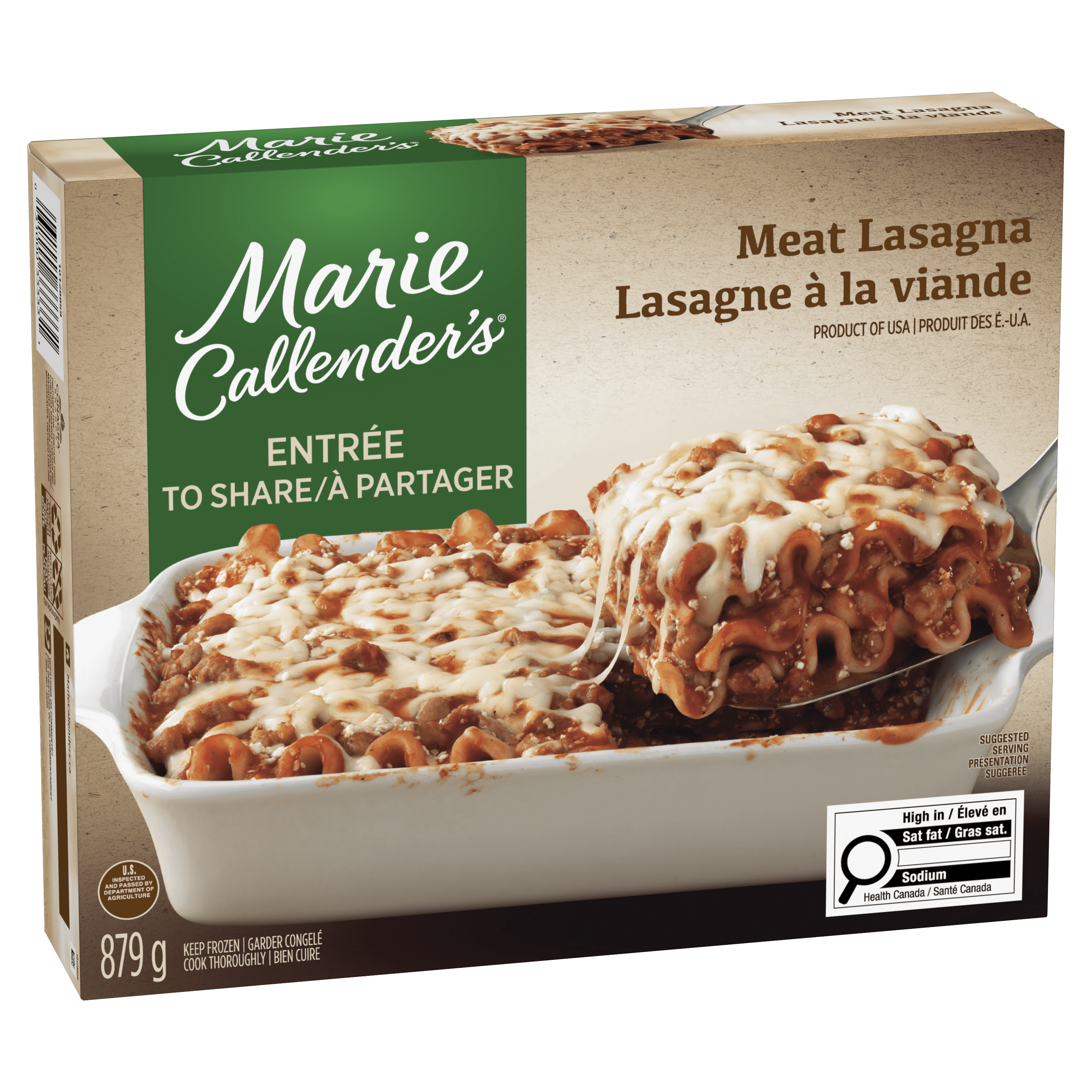 Marie Callender's Meat Lasagna Frozen Dinner, Hearty Meal, Includes pasta from scratch and vine ripened tomatoes, Made with beef and pork, Meat Lasagna Frozen Meal, 879g