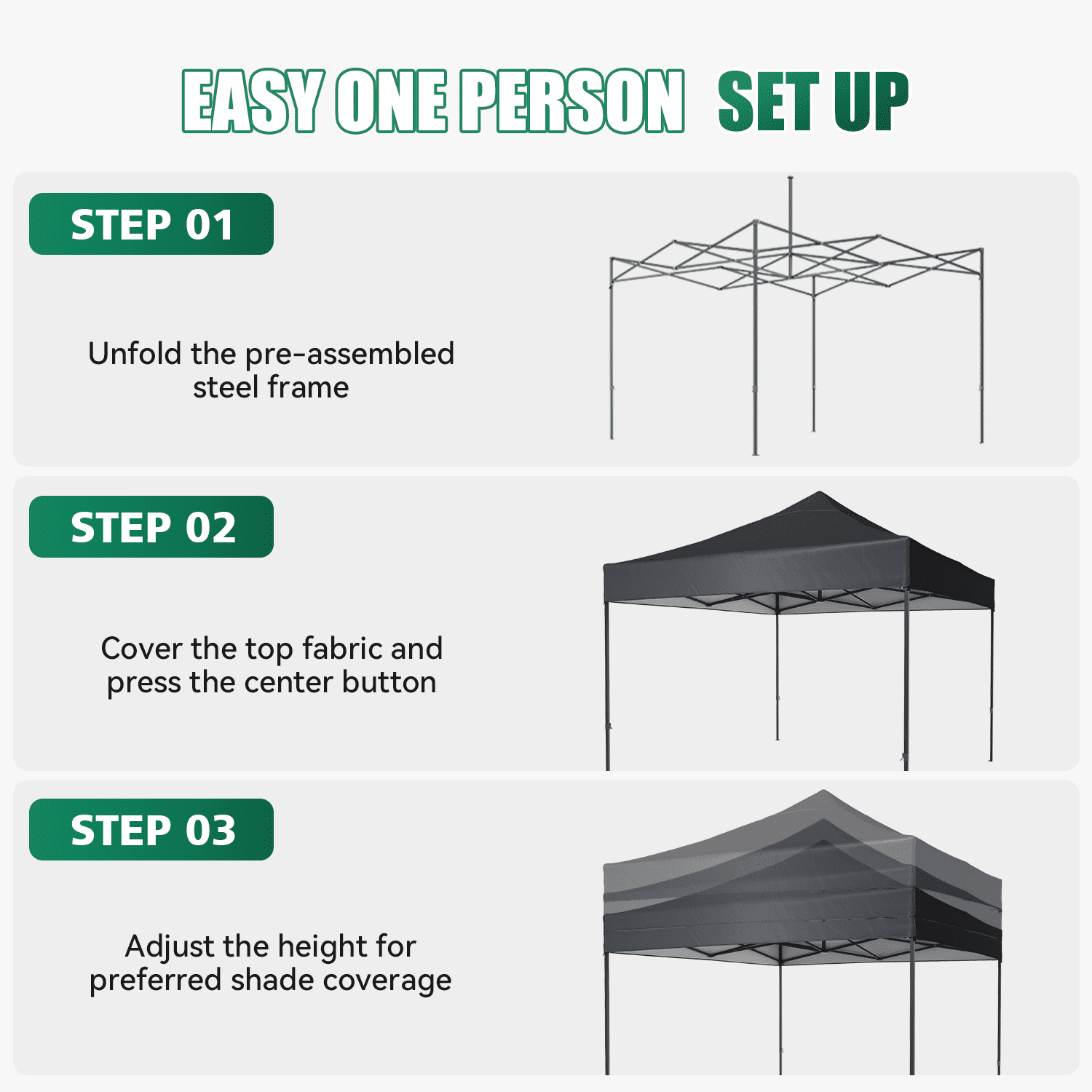 Dateyes 10x10FT Pop Up Canopy, Outdoor Canopy Tent with Carry Bag, Easy Setup Portable Instant Canopy with 4 Sandbags and 8 Stakes for Outdoor Events, Parties, Backyard, Lawn, Dark Gray