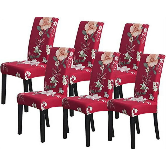 Nvzi Chair Covers for Dining Room 6 Pack Dining Kitchen Chair Cover Set of 6,Stretchable Parson Chair Covers Slipcover(6 Pack,Printed Flower Pattern)