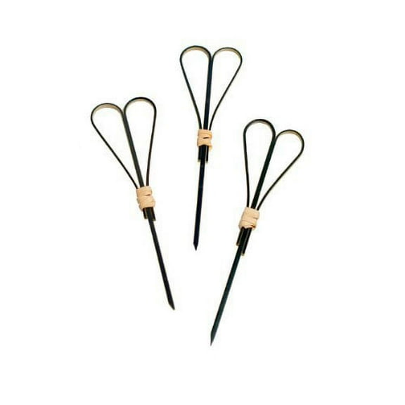 Black Bamboo Skewer with Looped Heart Design Pack of 100, PacknWood - Natural Bamboo Picks Appetizer Skewers 3.94" PK209BBFOTSY10
