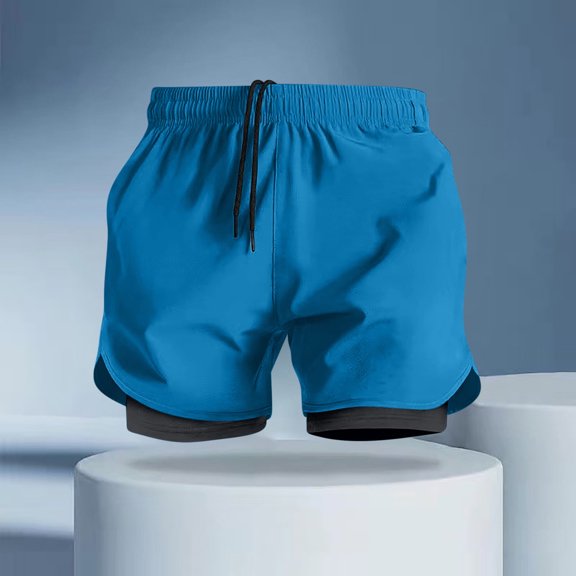 Men's 2-in-1 Athletic Running Shorts Quick Dry Drawstring Short Pants Stretchy Training Breathable Trunks Shorts Blue L