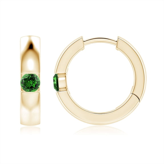 ANGARA Lab Grown Channel-Set Round Emerald Hinged Hoop Earrings for Women in 14K Yellow Gold (Size-3.5mm) | May Birthstone, Birthday, Anniversary, Jewelry Gift for Women | Lab-Grown Emerald Earrings
