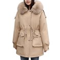 thumbnail image 2 of Mifsaly Quilted Jackets for Women 2025 Faux Fur Hood Zip up Padded Coats Oversized Long Sleeve Thicken Warm Down Jacket Tunic Soild Color Thermal Winter Outerwear with Pockets, 2 of 4