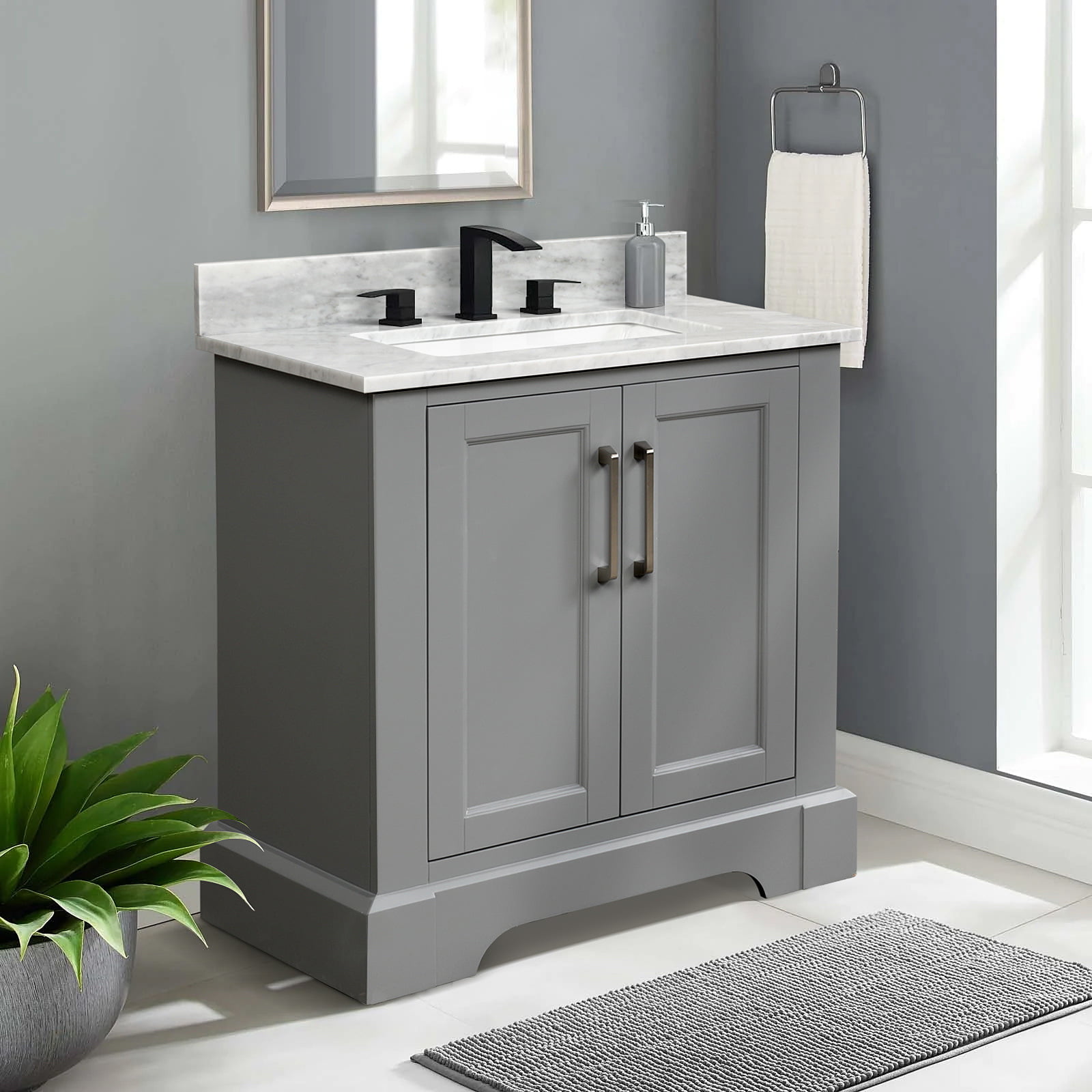 30" single solid wood bathroom vanity set, with drawers, carrara