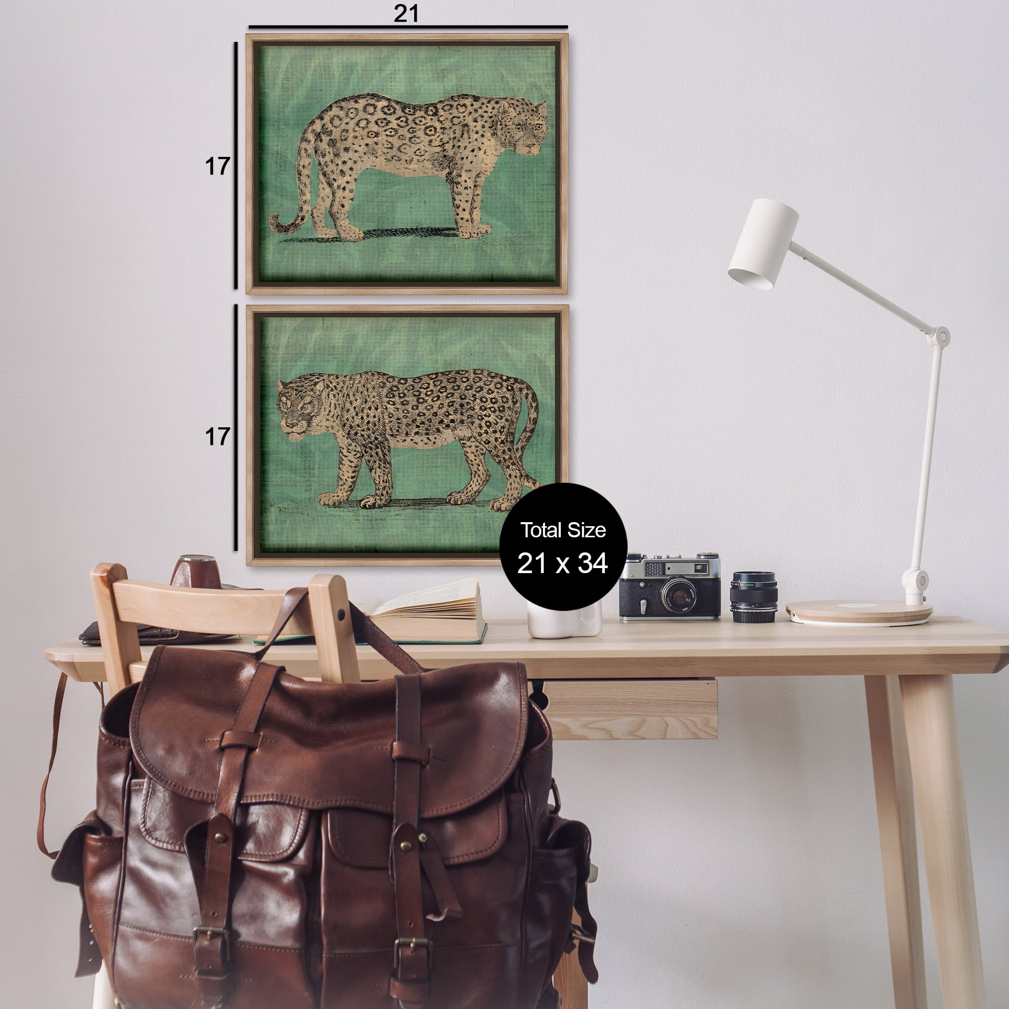 Stupell Industries Stunned Jaguar Hunting Animals Painting Brown Floater Framed Canvas Art Print Wall Art, 21 x 17, Set of 2