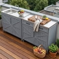 thumbnail image 5 of 39.4" Outdoor Kitchen Island with Stainless Table Top, Outdoor Storage Kitchen Cabinet with One Large Drawer, Adjustable Shelves, Internal Storage Racks & 4 Wheels for Pizza Prep, Grey Blue, 5 of 7