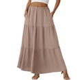 thumbnail image 2 of Maxi Skirts for Women Summer Elastic High Waist A-Line Flowy 3-Layer Tiered Ruffle Long Skirt with Pockets Camel M, 2 of 6