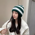 thumbnail image 4 of Gorros de lana para hombres y mujeres, gorro de punto grueso de dos colores con rayas verticales, tejido de dos colores para invierno, 4 of 6