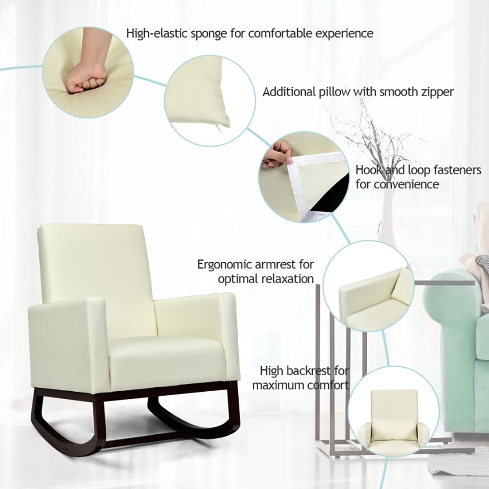 Barara King Rocking Chair Nursery Glider, Comfy Rocker Nursery Chair, 2-in-1 Fabric Upholstered Rocking Chair with Pillow-Beige