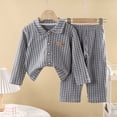 thumbnail image 2 of XUNKUSGA Unisex Boys Girls Pj Set Soft Cotton Plaid Long Sleeve Button Down Shirts and Long Pants Sleepwear Set Comfy Casual Nightwear Outfit Sets #2Gray 1-2 Years, 2 of 5