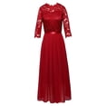 thumbnail image 4 of Lovskoo Wedding Guest Dresses for Women Evening Gown Trendy Summer Lace Patchwork Solid Round-Neck 1/2 Sleeve Long Cocktail Dresses 2023 Claret, 4 of 4