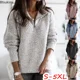 thumbnail image 2 of Otoño Invierno Jersey cálido suéter mujer moda sólido manga larga prendas de punto cuello con cremallera suéter de punto suelto Jumper Top S-5XL, 2 of 5