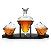 Dragon Glassware Diamond Whiskey Decanter, Lead-Free Crystal Clear Glass, with 2 Diamond Glasses and Black Base, Comes in Luxury Gift Packaging, 25-Ounce