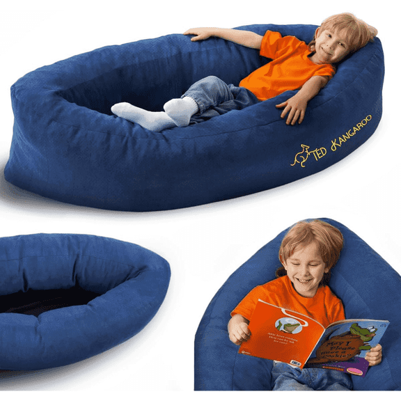 Sensory Chair for Kids — Extra Plush Sensory Soft Canoe for Children – Deluxe Compression Peapod Foam Dark Blue