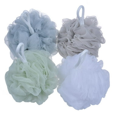 Shower Loofah Sponges, 4 Pack Exfoliating Bath Sponges for Body Wash Soothe Skin Bathroom Men & Women (White&Green&Grey&Khaki)