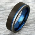 thumbnail image 3 of Wedding Rings Men or Women 8mm Black Gray & Blue Tungsten Wedding Band, 3 of 6