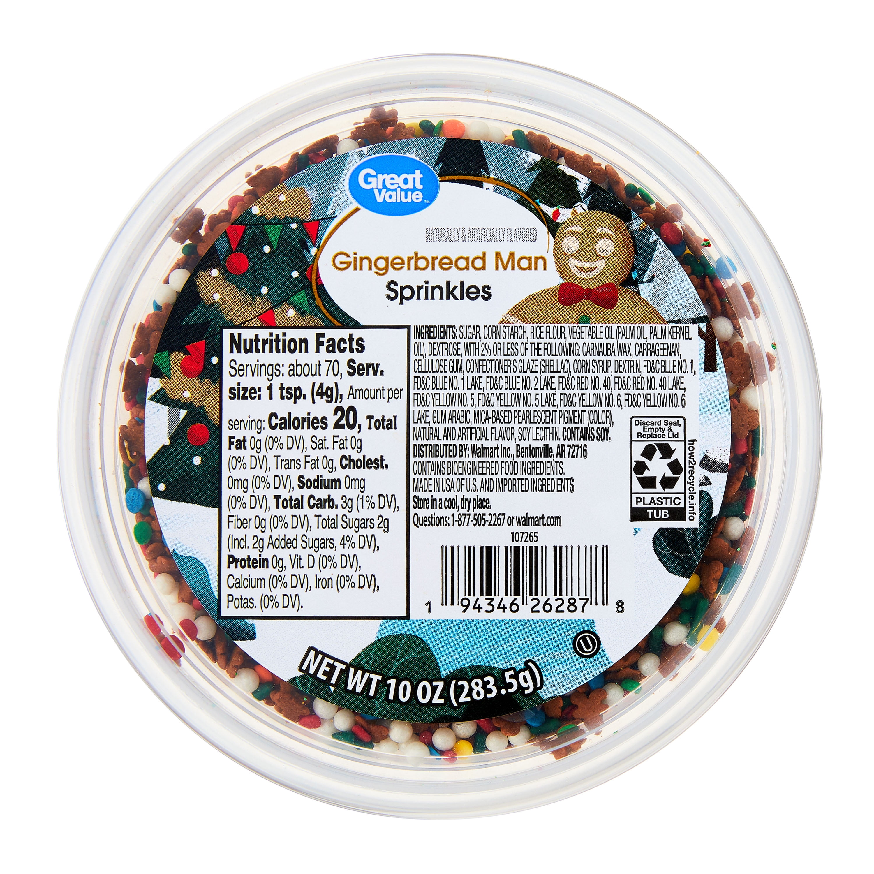 (3 pack) Great Value Gingerbread Man Sprinkles, 10 oz