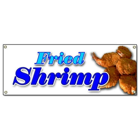 FRIED SHRIMP BANNER SIGN fry shrimps deep seafood pink gulf cocktail shell fish shellfish tiger signs