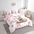 thumbnail image 3 of Manfei Kawaii Rabbit Kids Bedding Comforter Set 7 Pieces, Pink Princess Bow-tie Full Bedding Set, Cartoon Bunnies Animal Reversible Fitted Sheet Flat Sheet, Lightweight Room Decor, 3 of 7