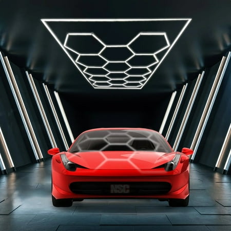 Hexagon Garage LED Light 14 Grid Honeycomb System with Outer Rectangle Frame 96 INCH x 190 INCH