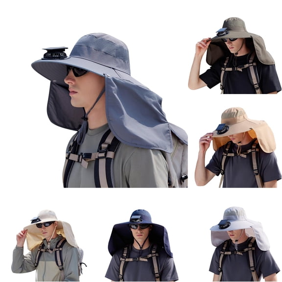 Xijirk Mens Boonie Hat with Solar Fan Wide Brim Detachable Neck Mesh Vent Hat for Fishing Gardening Outdoor Work,Dark Gray,One Size