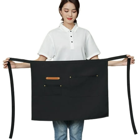 

AYYUFE 2PCS Half Apron with Pockets Waterproof Cloth Apron for Server Chef Stain-Resistant Solid Color Kitchen Waiter Apron for Men Women Black