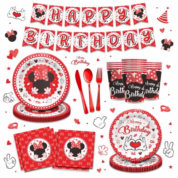 Artículos de fiesta y vajilla Piooluialy Red Minnie Birthday