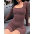 thumbnail image 3 of Women's Short Jumpsuit Solid Color Long Sleeve U-Neck Cutout Back Playsuit Summer Yoga Rompers, 3 of 10
