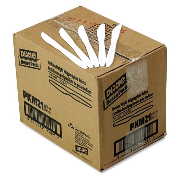 PKM21 Plastic Cutlery, Mediumweight Knives, White, 1000/Carton