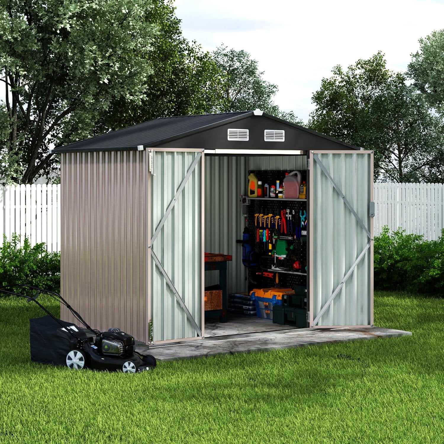 6' x 8'Outdoor Storage Shed,Metal Yard Sheds with Lockable Door&Doors Vents for  Backyard Patio Lawn