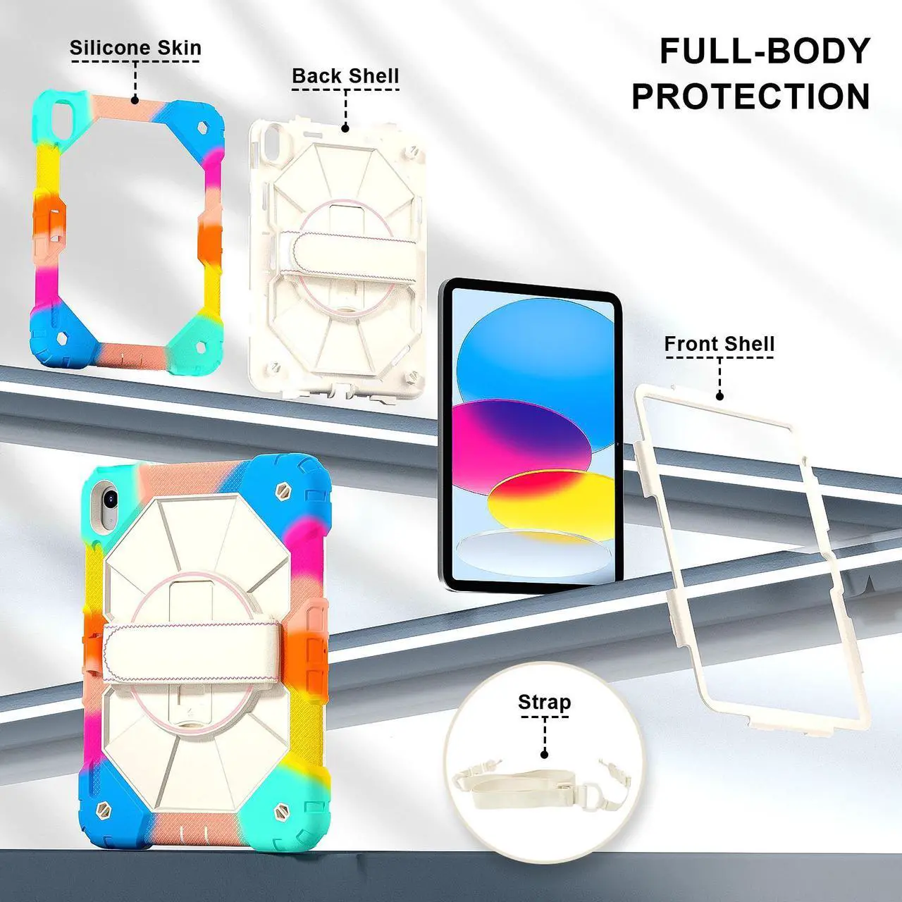 Case for iPad (A16) 11th Generation 11 Inch 2025, iPad 10th Generation 10.9 inch 2022 with Rotating Stand Pencil Holder Hand/Shoulder Strap, Shockproof Protective Cover