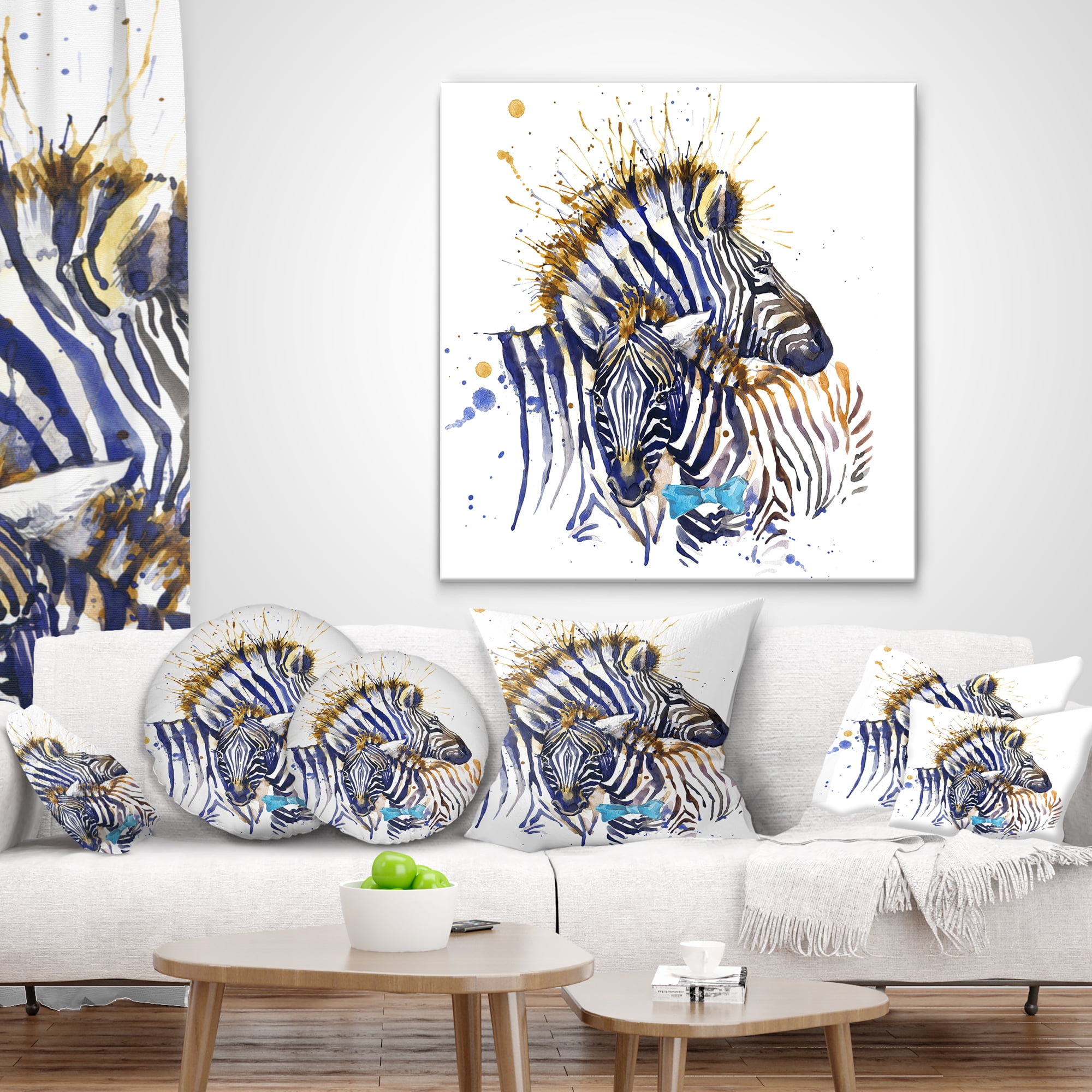 Designart Zebra Family Illustration Watercolor - Contemporary Animal Throw Pillow - 18x18