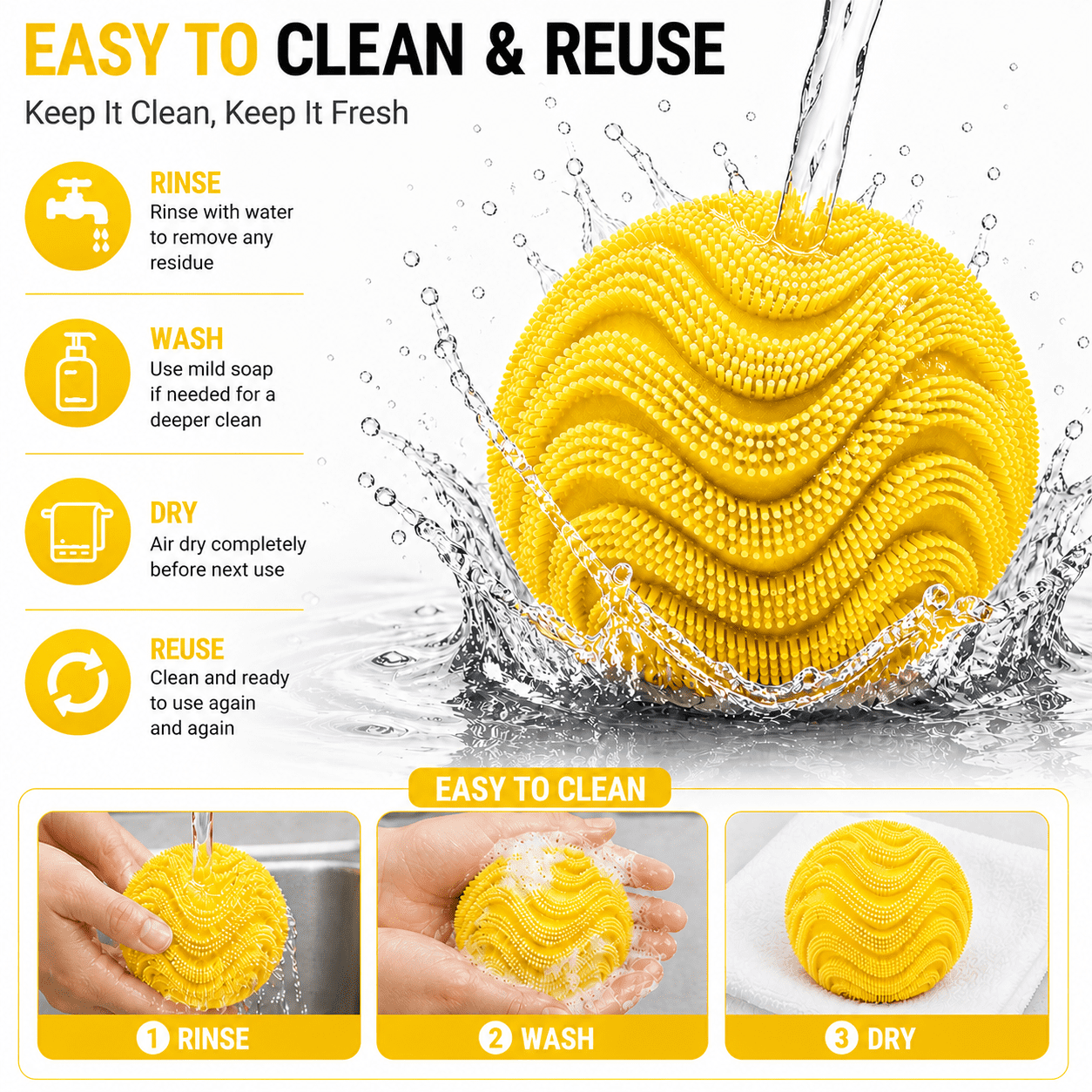 Silicone Stress Ball, Textured Squeeze Ball, Soft Elastic Hand Grip Ball for Desk, Office, Home, Travel and Everyday Focus