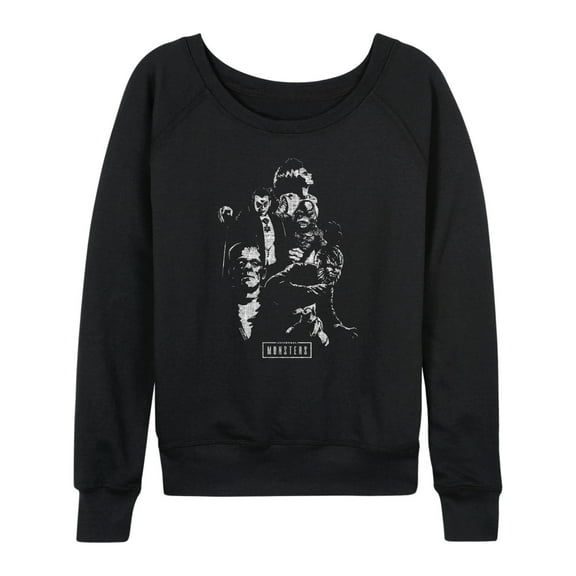 Universal - Monster Collage Lightweight French Terry Wide Neck Long Sleeve Graphic Shirt